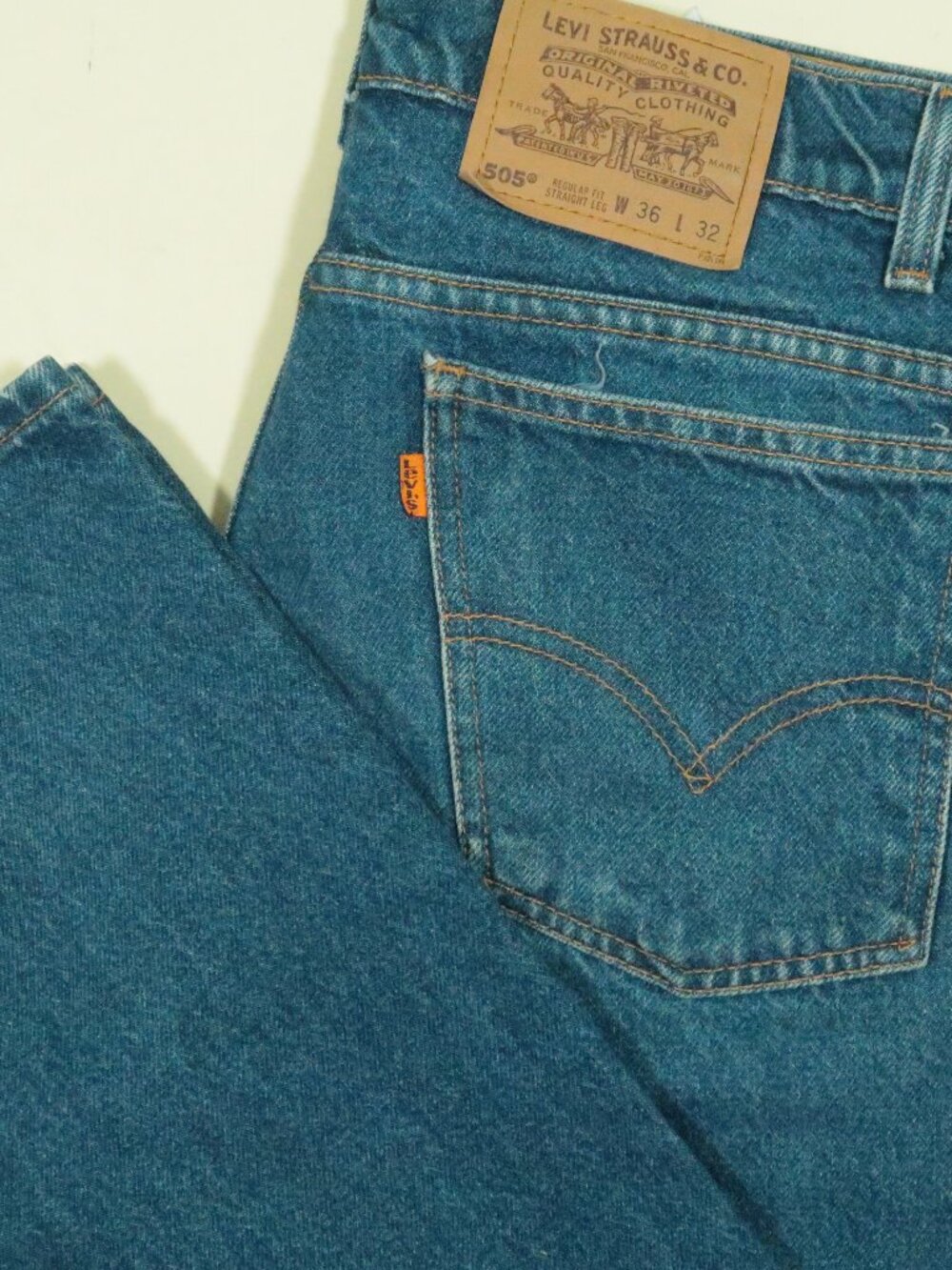 Vintage 90s Levis 505 Orange Tab Jeans Mens 36 Blue Regular Fit Straight Leg